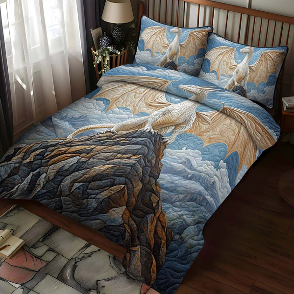Whitefire quilted 3-piece bedding set on a made bed with two matching pillow shams