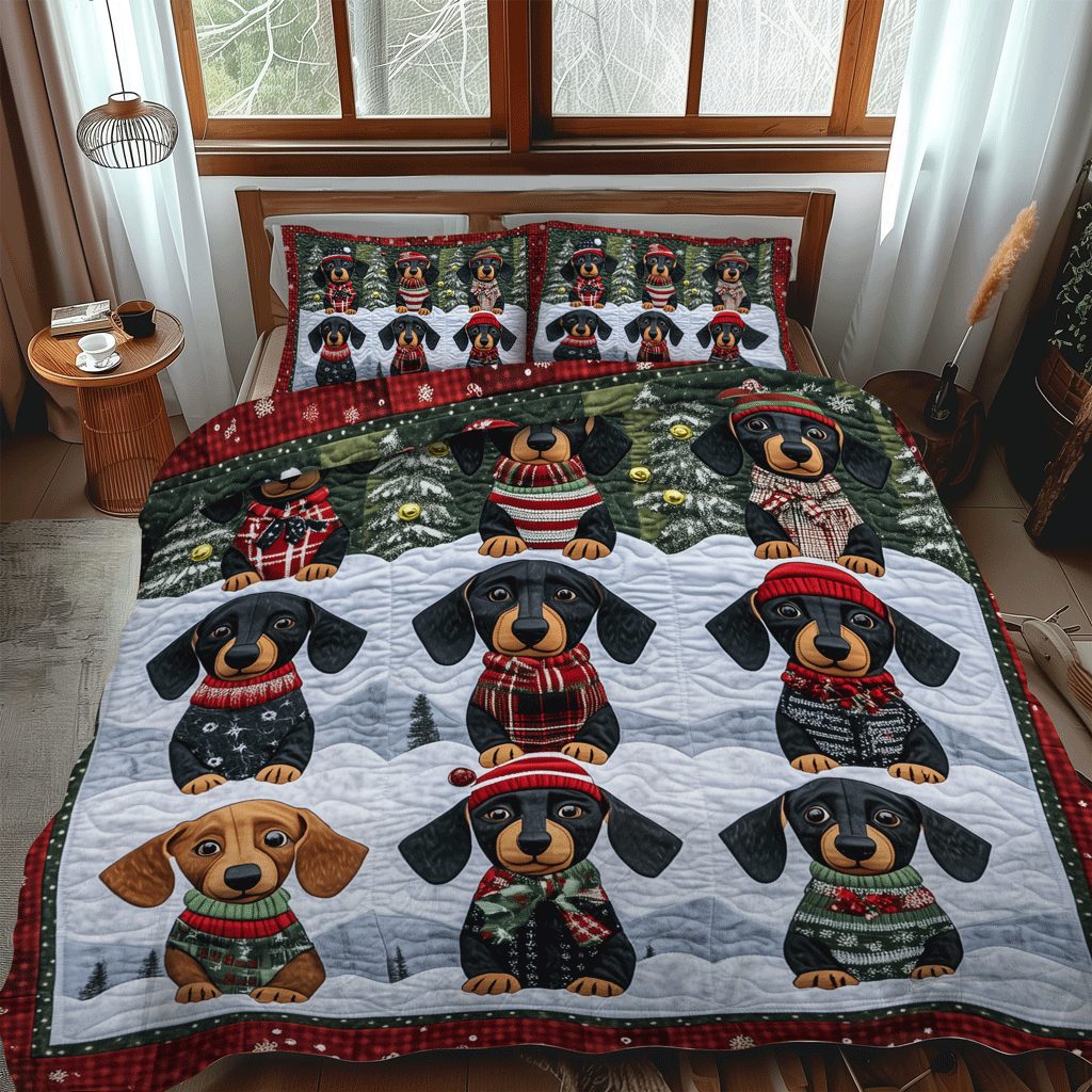 Wiener Winter quilted 3-piece bedding set on a made bed in a winter-styled bedroom