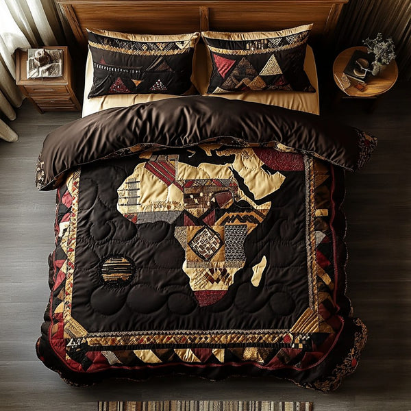 Wild Africa quilted 3-piece bedding set on a made bed with two matching pillow shams