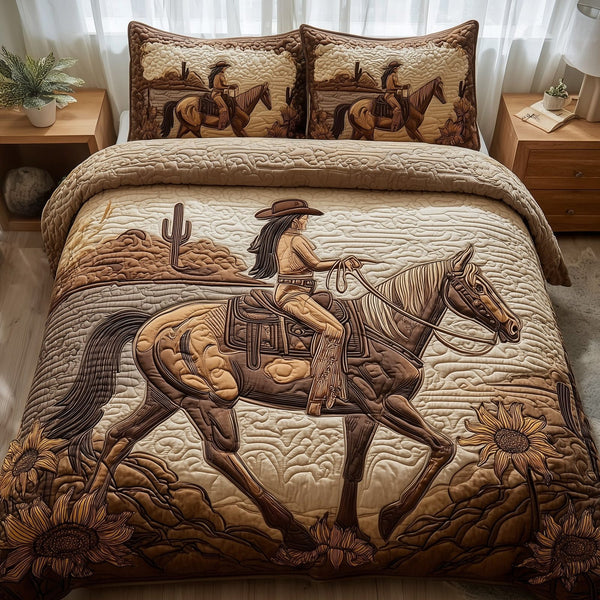 Wild and Free quilted 3-piece bedding set on a made bed with two matching pillow shams
