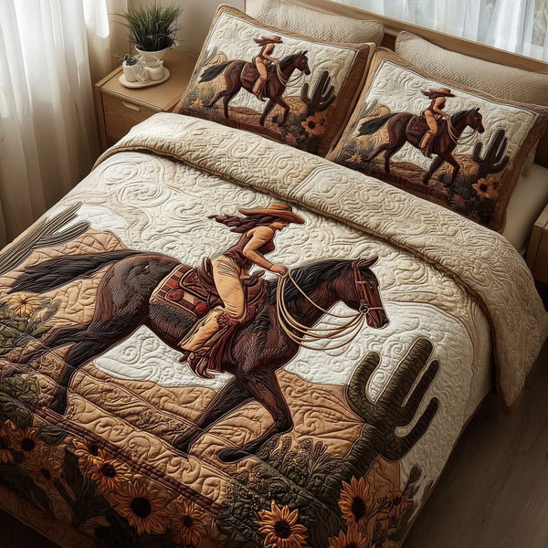 Wild and Free quilted 3-piece bedding set on a made bed with two matching pillow shams