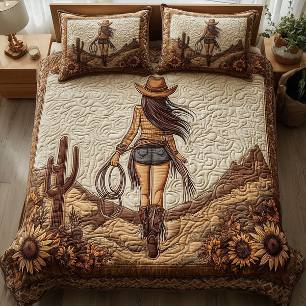Wild and Free quilted 3-piece bedding set on a made bed with two matching pillow shams