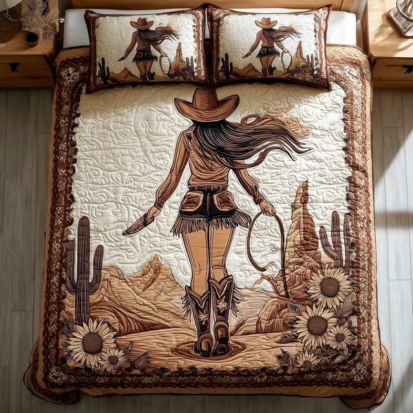 Wild and Free quilted 3-piece bedding set on a made bed with two matching pillow shams