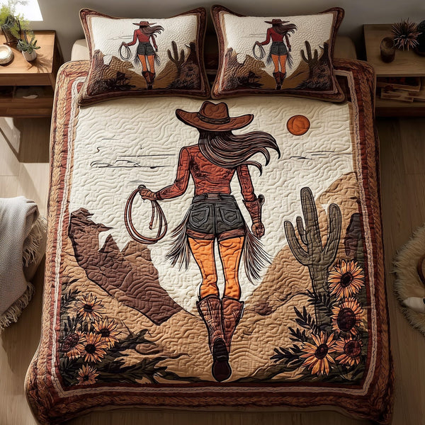 Wild and Free quilted 3-piece bedding set on a made bed with two matching pillow shams