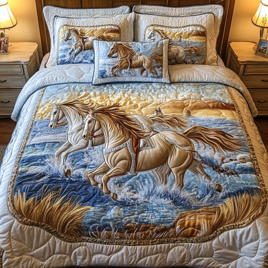 Wild Blaze quilted 3-piece bedding set on a made bed with two matching pillow shams