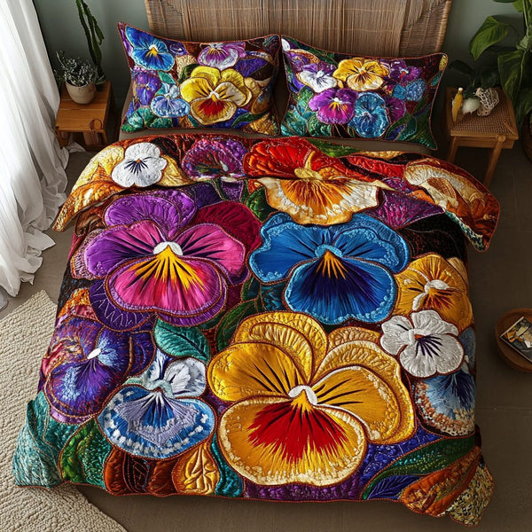 Wild Bloom quilted 3-piece bedding set on a made bed with two matching pillow shams