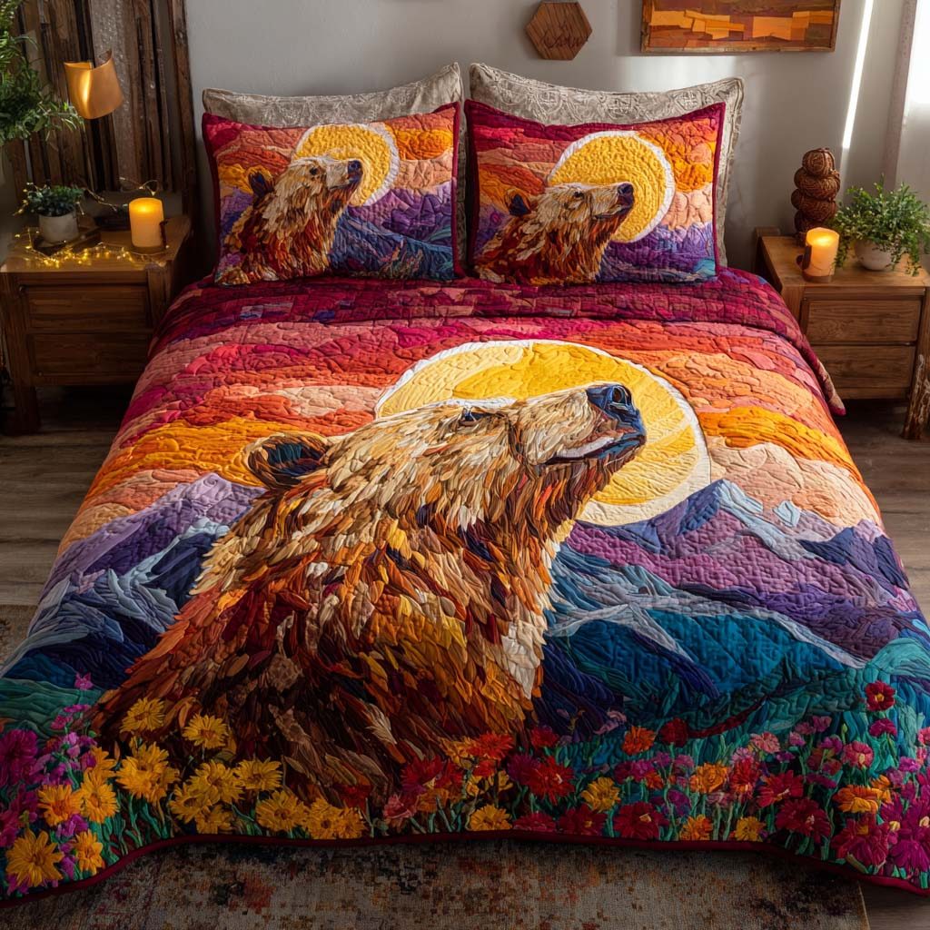Wild Claw quilted 3-piece bedding set on a made bed with two matching pillow shams