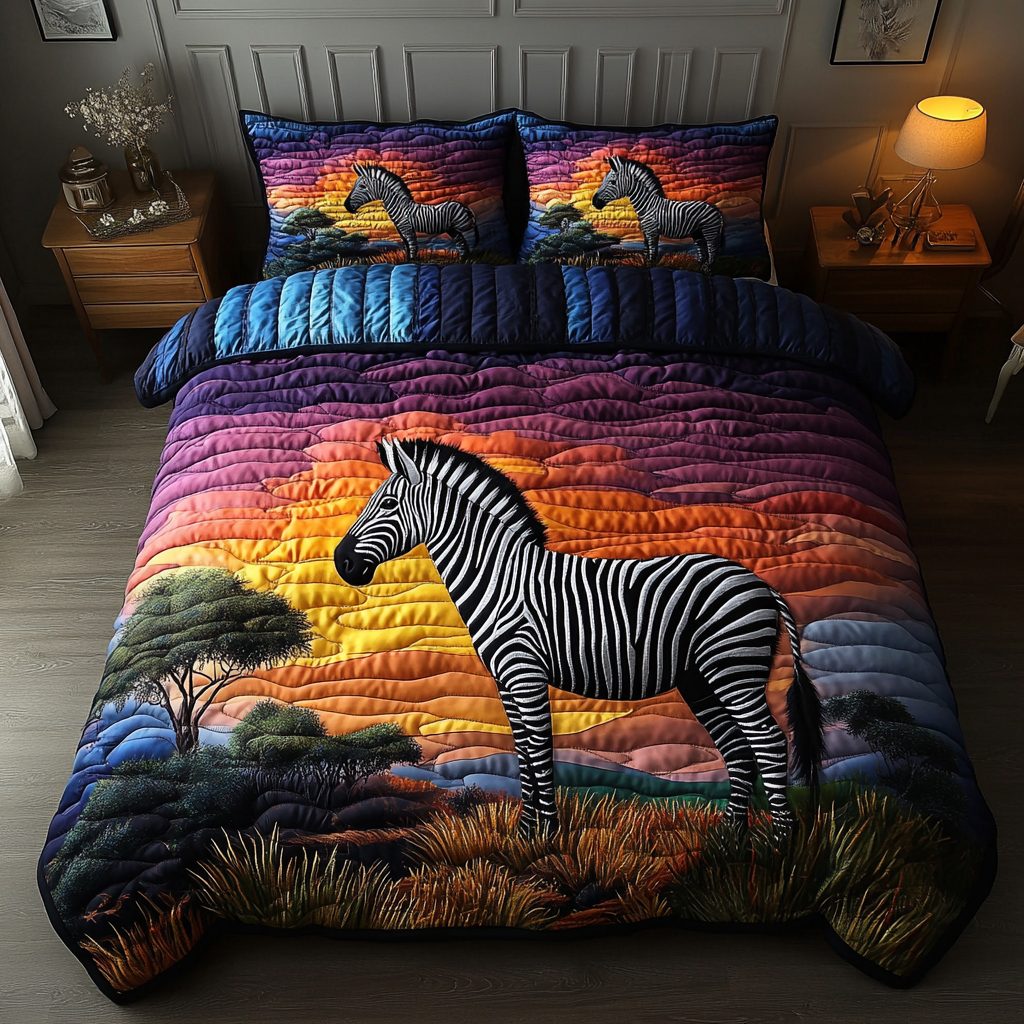 Wild Contrast quilted 3-piece bedding set on a made bed with two matching pillow shams