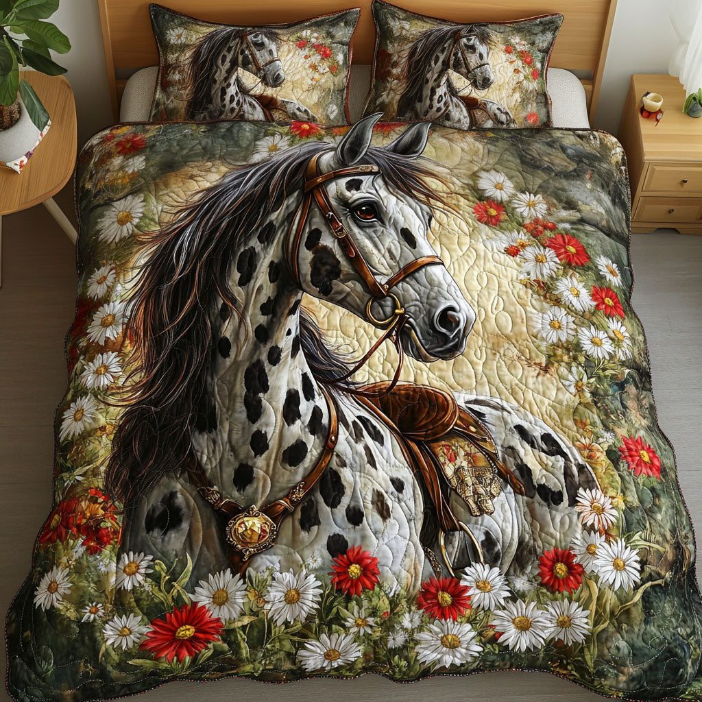 Wild Elegance quilted 3-piece bedding set on a made bed with two matching pillow shams