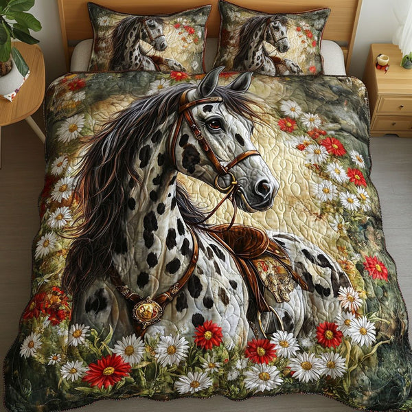 Wild Elegance quilted 3-piece bedding set on a made bed with two matching pillow shams