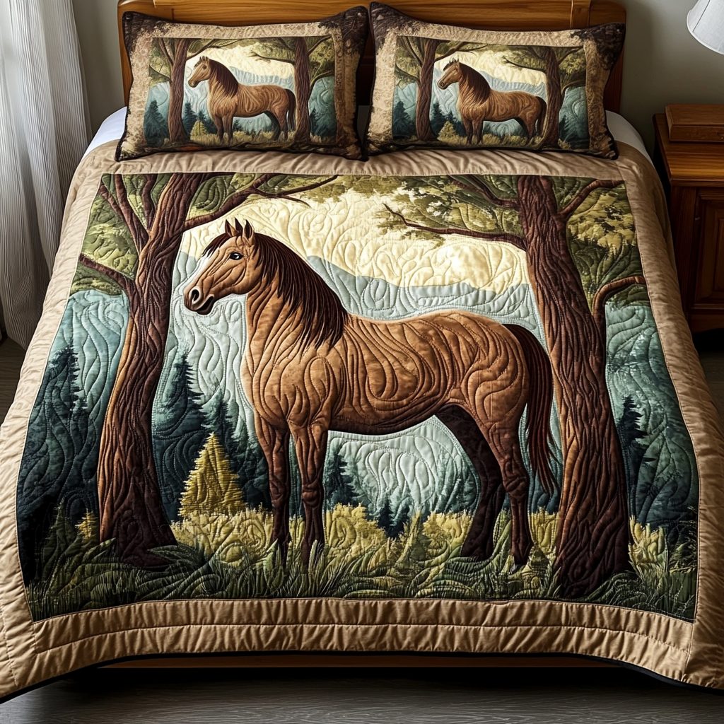Wild Elegance quilted 3-piece bedding set on a made bed with two matching pillow shams