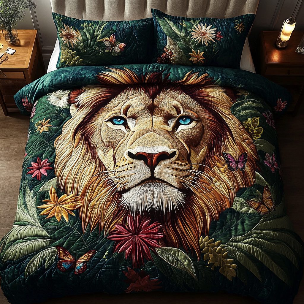 Wild Elegance quilted 3-piece bedding set on a made bed with two matching pillow shams