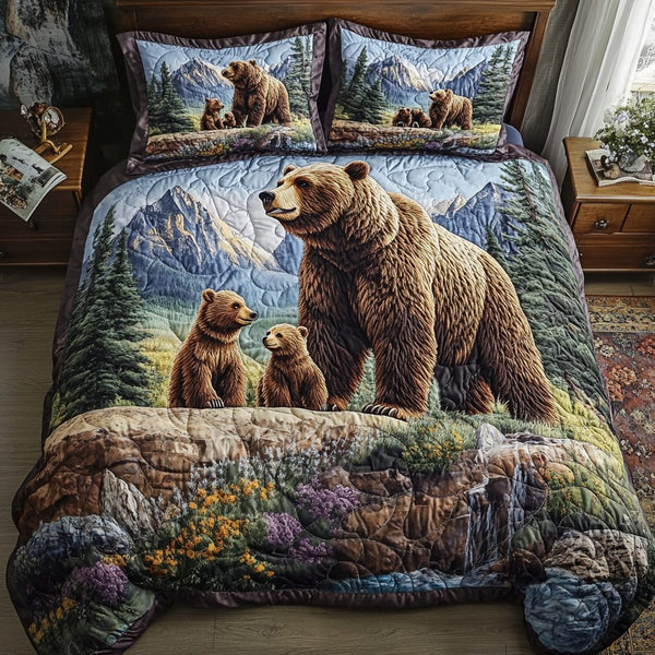 Wild Embrace quilted 3-piece bedding set on a made bed with two matching pillow shams