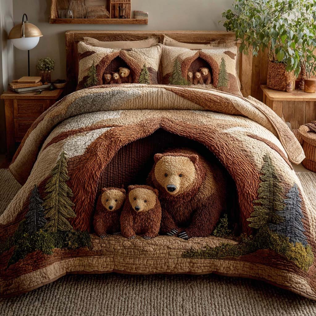Wild Fang quilted 3-piece bedding set on a made bed with two matching pillow shams