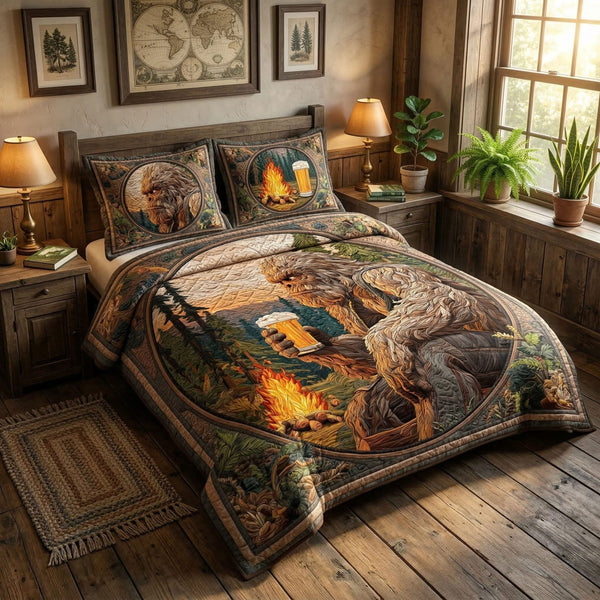 Wild Forest quilted 3-piece bedding set on a made bed with two matching pillow shams