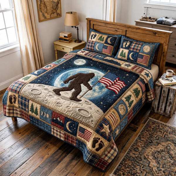 Wild Freedom quilted 3-piece bedding set on a made bed in a warmly lit bedroom
