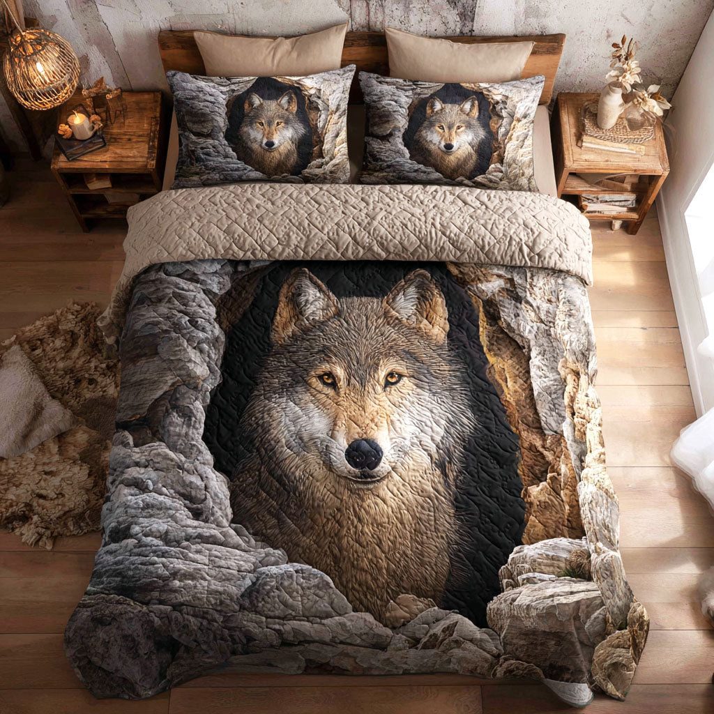 Wild Gaze quilted 3-piece bedding set on a made bed with two matching pillow shams