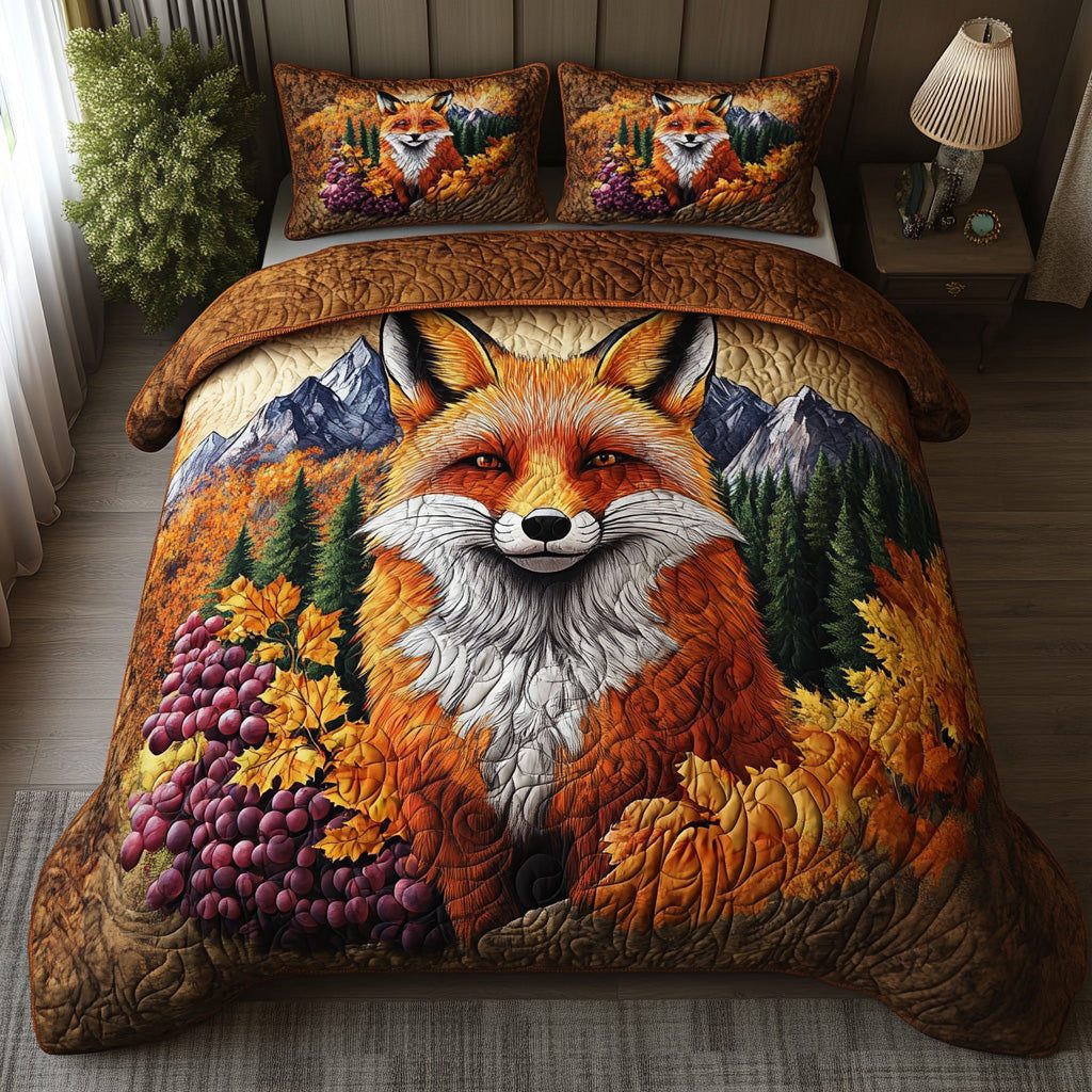 Wild Glance quilted 3-piece bedding set on a made bed with two matching pillow shams