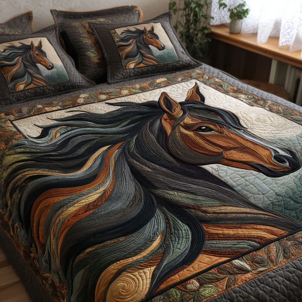 Wild Grace quilted 3-piece bedding set on a made bed with two matching pillow shams