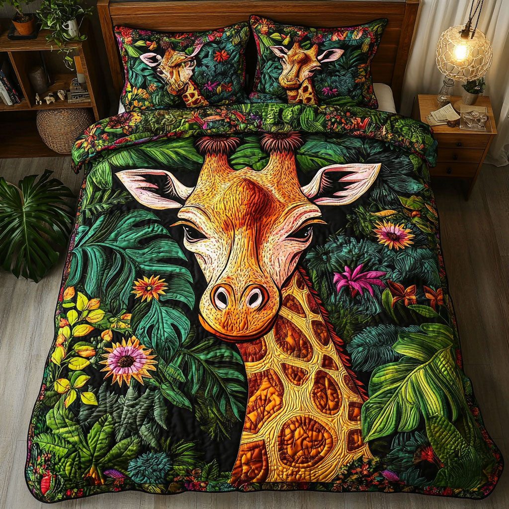 Wild Grace quilted 3-piece bedding set on a made bed with two matching pillow shams