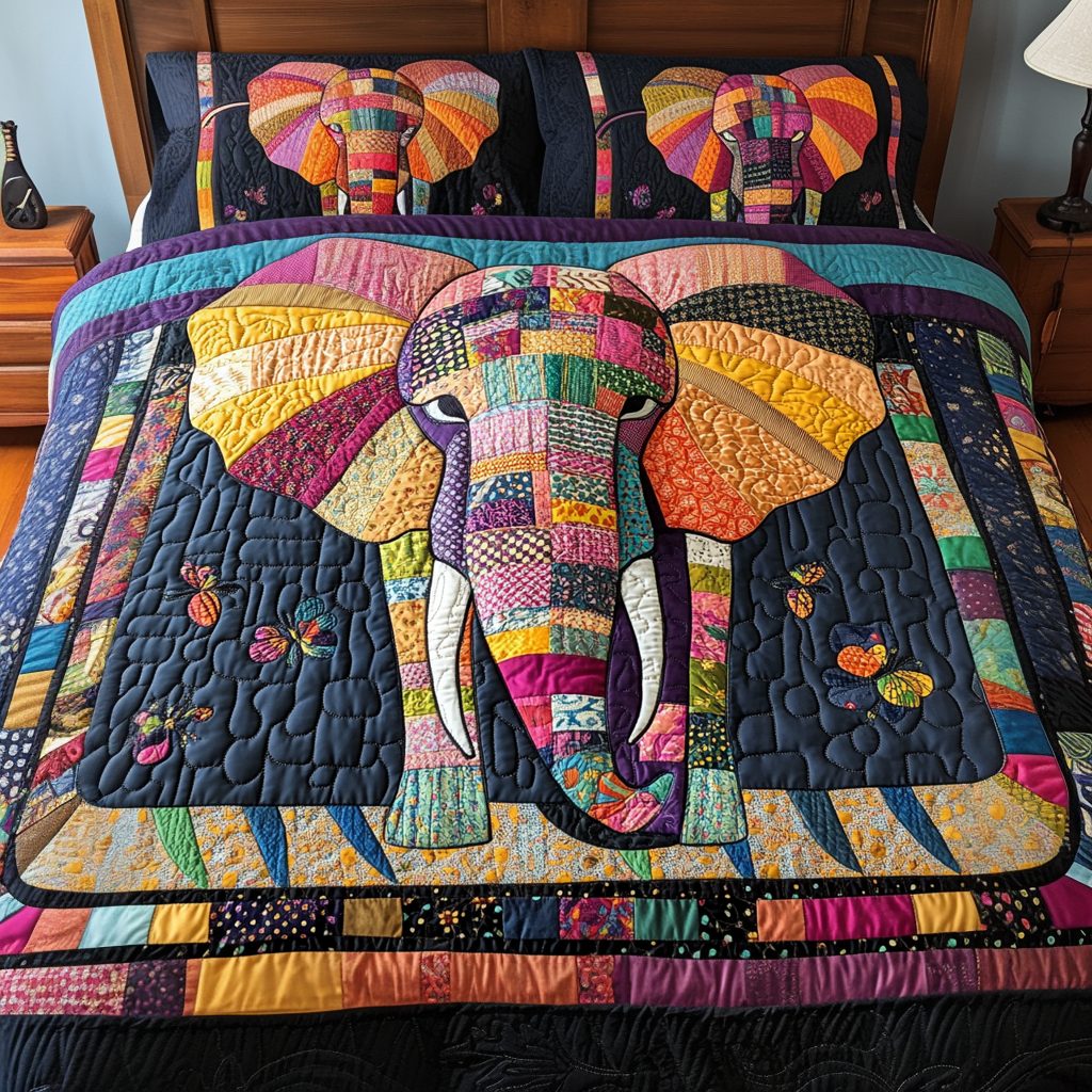Wild Harmony quilted 3-piece bedding set on a made bed with two matching pillow shams