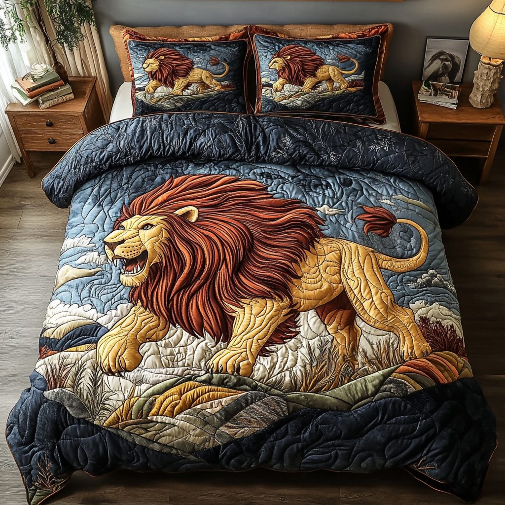 Wild Haven quilted 3-piece bedding set on a made bed with two matching pillow shams