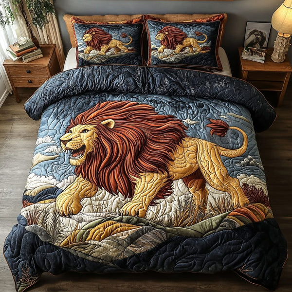 Wild Haven quilted 3-piece bedding set on a made bed with two matching pillow shams
