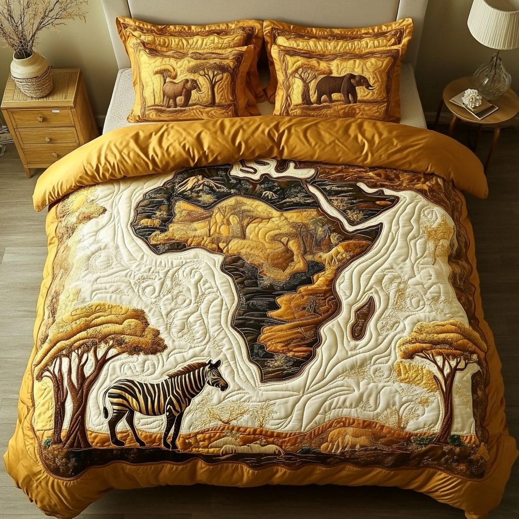 Wild Haven quilted 3-piece bedding set on a made bed with two matching pillow shams