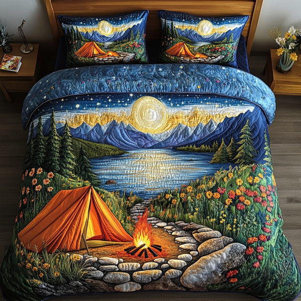Wild Haven quilted 3-piece bedding set on a made bed with two matching pillow shams