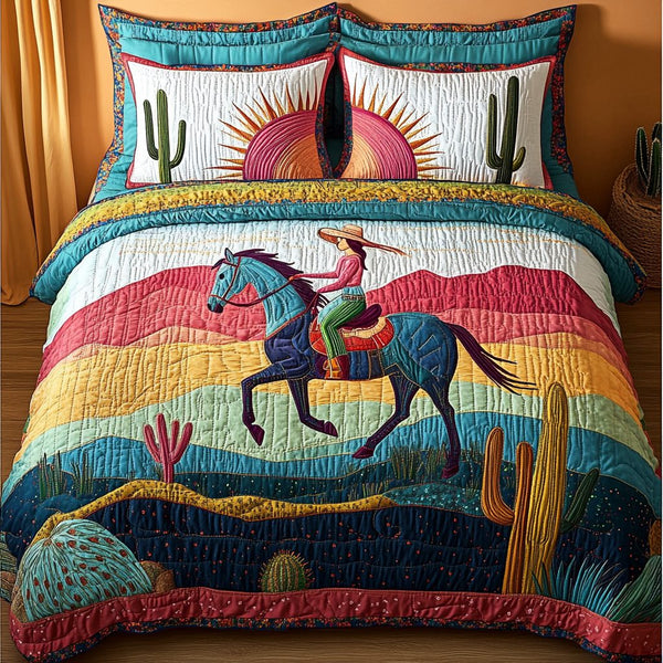 Wild Heart quilted 3-piece bedding set on a made bed with two matching pillow shams