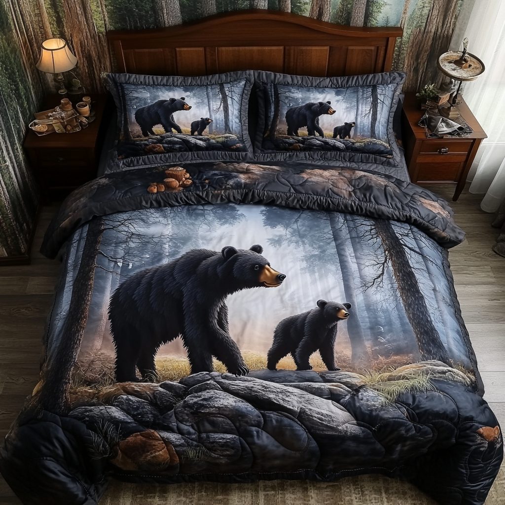 Wild Heart quilted 3-piece bedding set on a made bed with two matching pillow shams