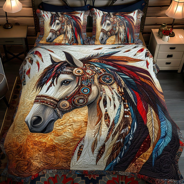 Wild Heart quilted 3-piece bedding set on a made bed with two matching pillow shams
