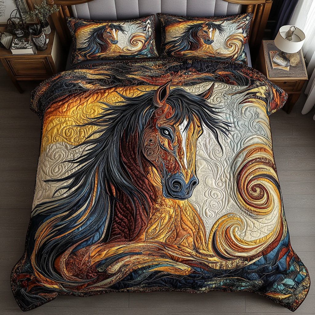 Wild Hoof quilted 3-piece bedding set on a made bed with two matching pillow shams