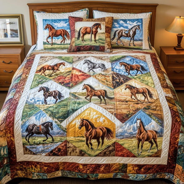 Wild Hoof quilted 3-piece bedding set on a made bed with two matching pillow shams