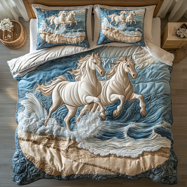 Wild Hoofprints quilted 3-piece bedding set on a made bed with two matching pillow shams