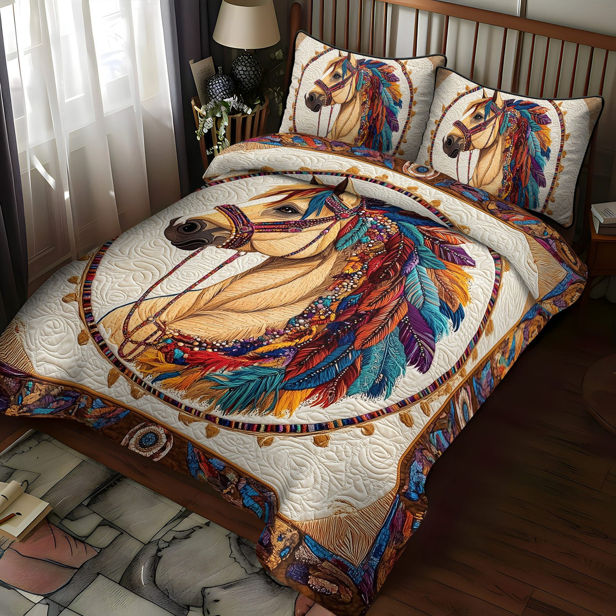 Wild Horizon quilted 3-piece bedding set on a made bed with two matching pillow shams