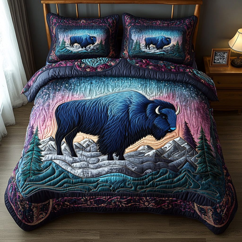 Wild Horizon quilted 3-piece bedding set on a made bed with two matching pillow shams