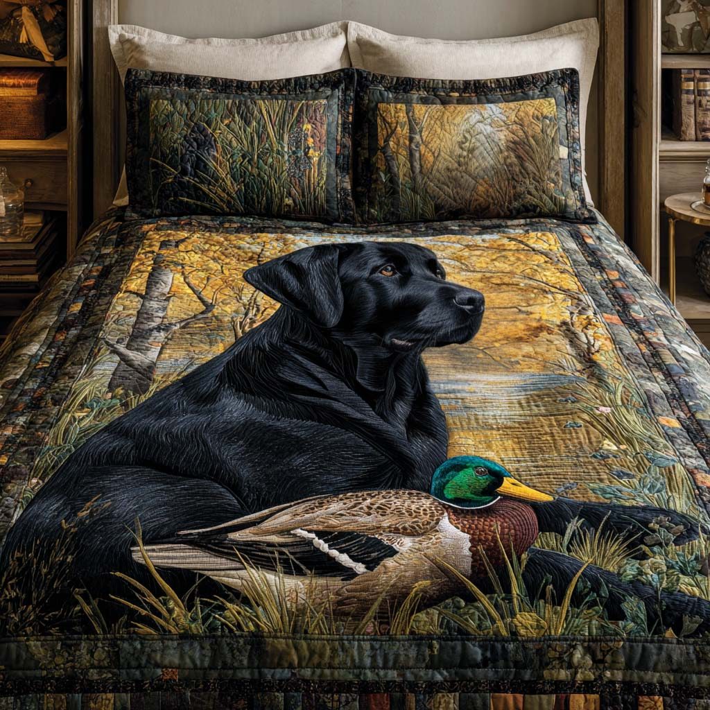 Wild Lab quilted 3-piece bedding set on a made bed with two matching pillow shams