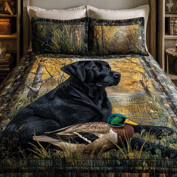 Wild Lab quilted 3-piece bedding set on a made bed with two matching pillow shams
