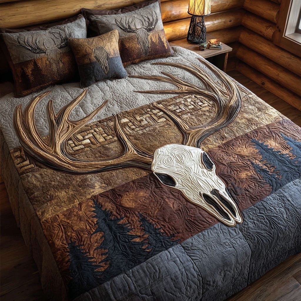 Wild Lodge quilted 3-piece bedding set on a made bed with two matching pillow shams