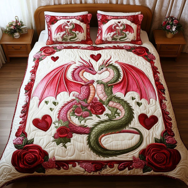 Wild Love quilted 3-piece bedding set on a made bed with two matching pillow shams