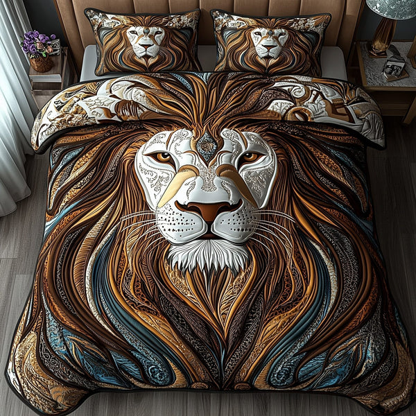 Wild Majesty quilted 3-piece bedding set on a made bed with two matching pillow shams