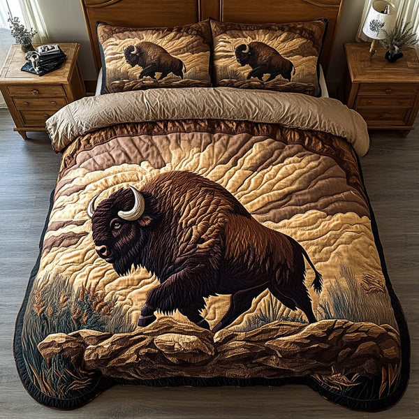 Wild Majesty quilted 3-piece bedding set on a made bed with two matching pillow shams