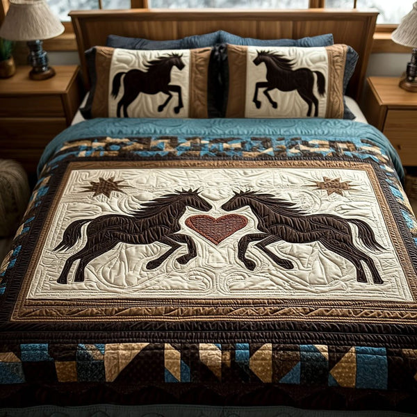 Wild Mane Promise quilted 3-piece bedding set on a made bed with two matching pillow shams