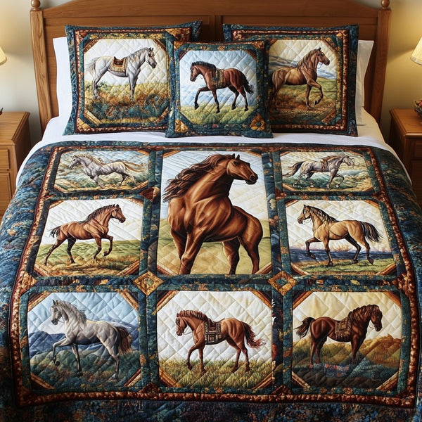 Wild Mane quilted 3-piece bedding set on a made bed with two matching pillow shams