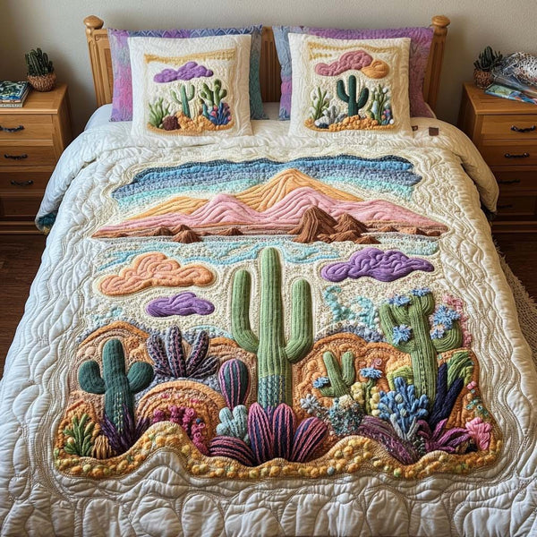 Wild Nature quilted 3-piece bedding set on a made bed with two matching pillow shams