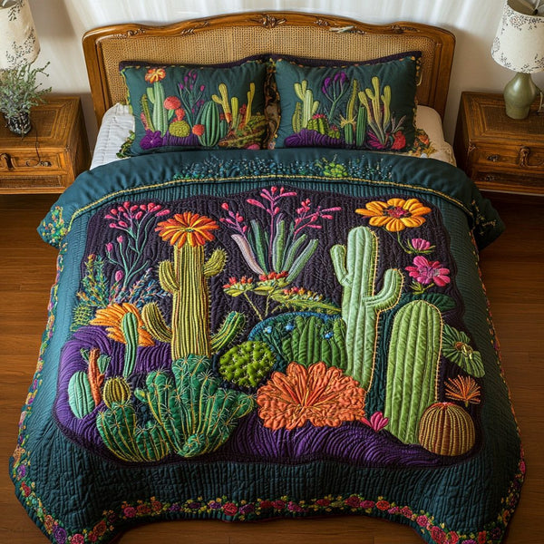 Wild Oasis quilted 3-piece bedding set on a made bed with two matching pillow shams