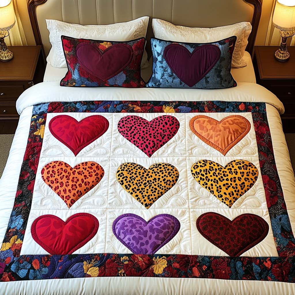 Wild Passion quilted 3-piece bedding set on a made bed with two matching pillow shams