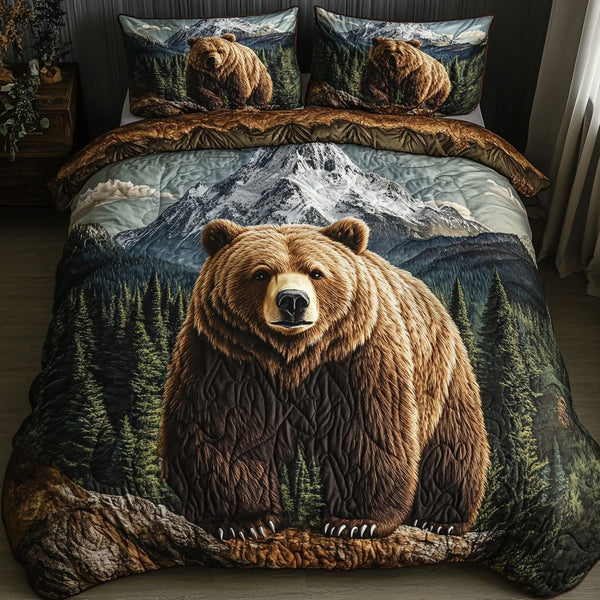 Wild Paws quilted 3-piece bedding set on a made bed with two matching pillow shams