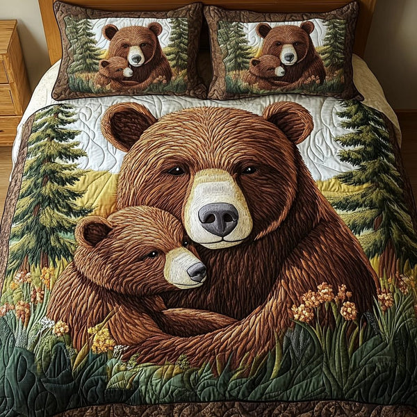 Wild Paws quilted 3-piece bedding set on a made bed with two matching pillow shams
